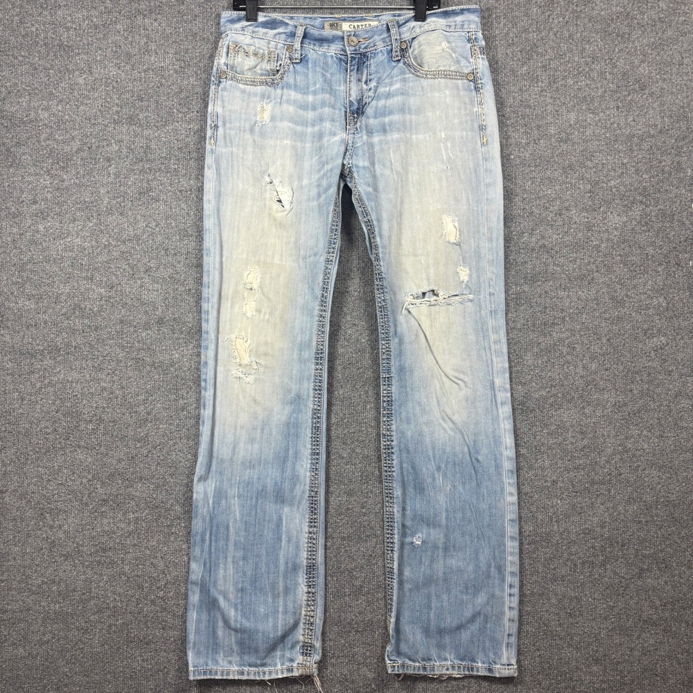 BKE Carter Mens 34XL (Fits 34x34) Distressed Y2K Light Wash Straight Leg Jeans